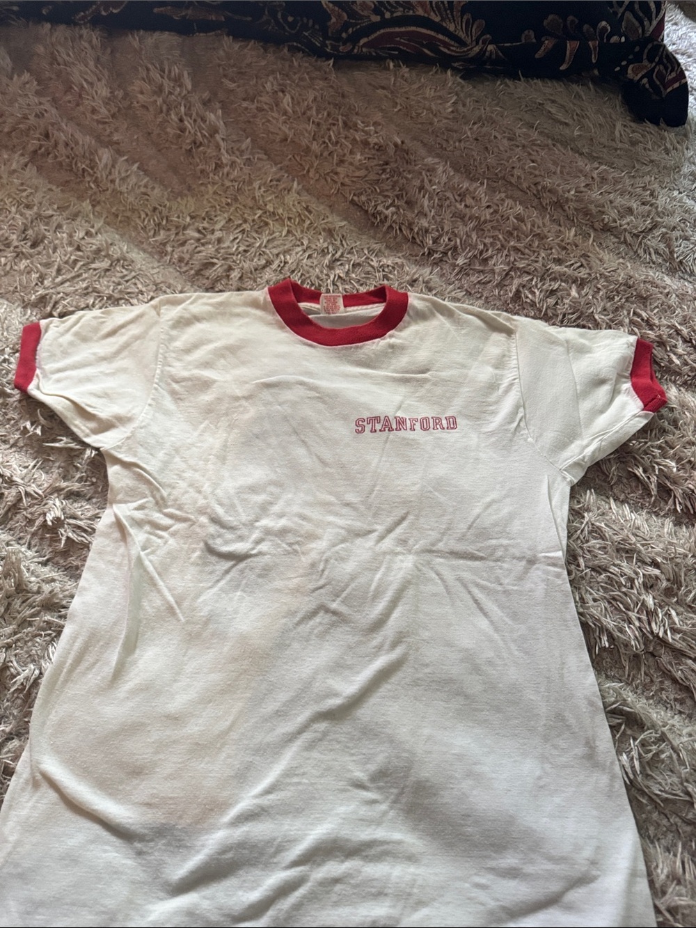 Vintage Stanford White Ringer Tee with Red Trim - Women's  made in USA